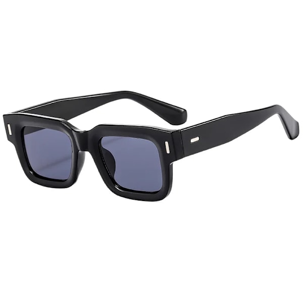 Nya retro grå fyrkantiga solglasögon för kvinnor män mode genomskinlig linsram Glasögon glasögon manliga nyanser UV400 nitar Black Gray As the picture