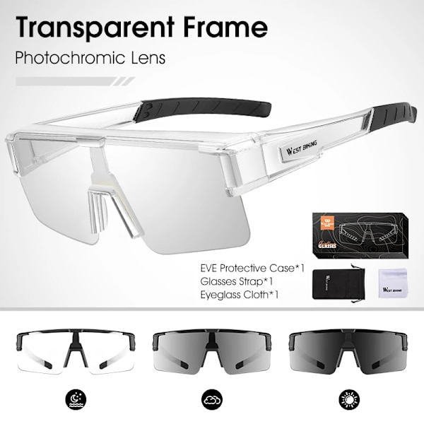 WEST BIKING Photochromic Myopic Fit Over Solglasögon Unisex Cykelglasögon Polariserade körglasögon UV400 Fiskecykelglasögon Clear x Photochromic
