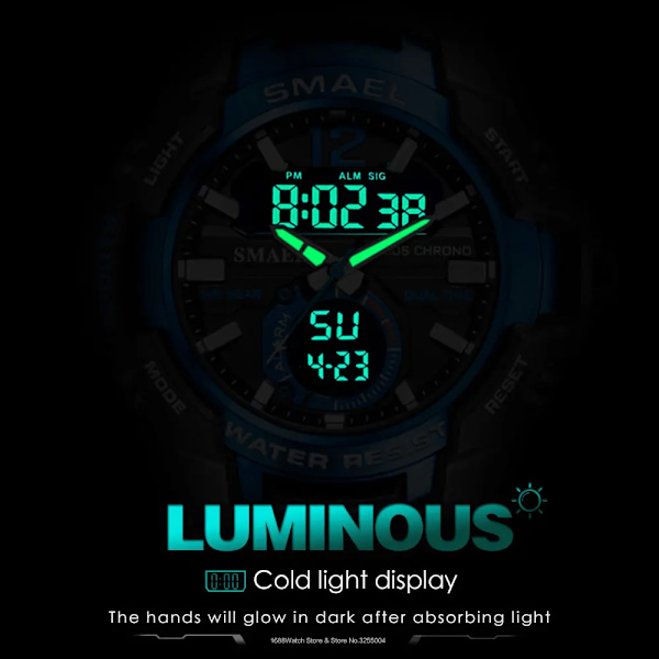 SMAEL Dual Time Army Watch för män Lysande Vattentät Quart Digital Armbandsur Väckarklocka LED Bakgrundsbelysning Kalender 1805 Black gold