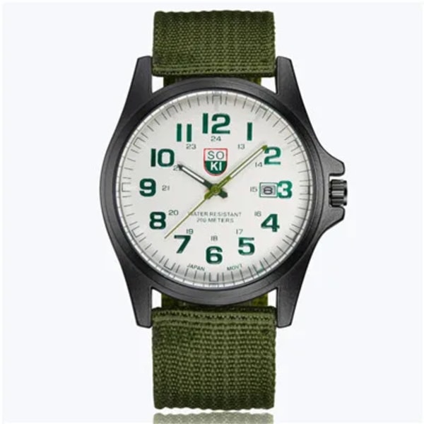 Märke Sport Militärklockor Mode Casual Quartz Watch Läder Analog Herr 2020 Ny SOKI Lyxarmbandsur Relogio Masculino Green-B