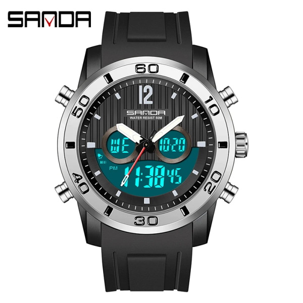 SANDA Janpan Electronic Movement Herrklockor Sport 2Time Led Display Militär Digital Vattentät Watch Relogio Masculino Black Gold