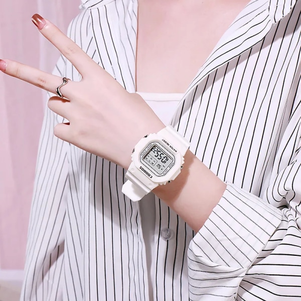 Damklockor Digitala klockor Sport Unisex män Barn Armbandsklockor Mode Elektronisk LED Kvinnlig Klockor Present för kvinnor reloj mujer white