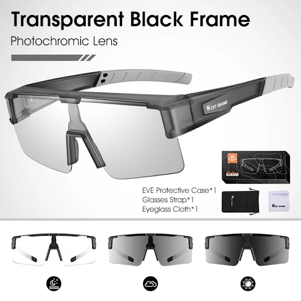 WEST BIKING Photochromic Myopic Fit Over Solglasögon Unisex Cykelglasögon Polariserade körglasögon UV400 Fiskecykelglasögon Gray x Photochromic