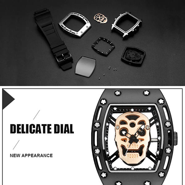 Kimsdun Watch For Herr Toppmärke Lyx Vattentät Tonneau Hollow Out Skull Man Armbandsur Silikon Relogio Masculino 2022 full silver