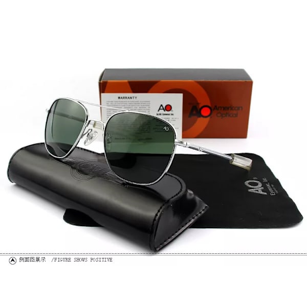 Aviation Solglasögon Män Kvinnor Utomhus körglasögon pilot American Army Military Optical AO Solglasögon glasögon Oculos de sol sliver-green Original Box