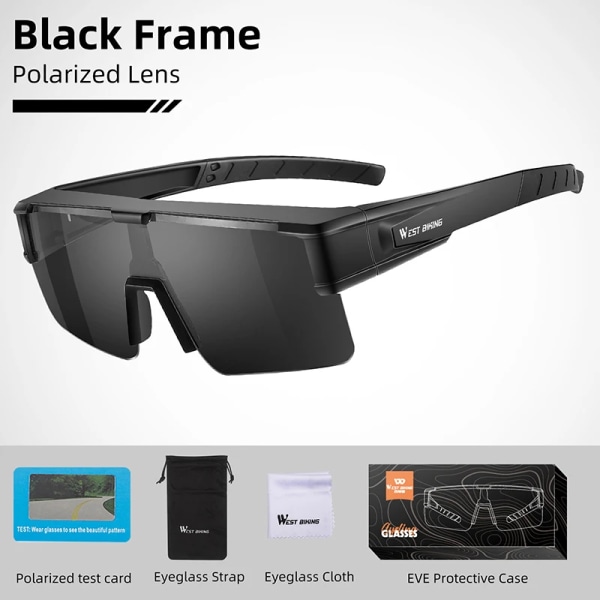 WEST BIKING Myopic Polarized Square Solglasögon Män Photochromic Cykling Passform över glasögon Köra Fiske Glasögon Cykelglasögon Black x Polarized