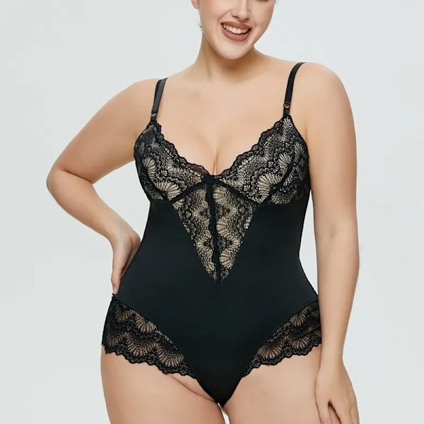 Shapewear Body Slimming Body Shaper Fajas Shapewear Spets Sculpting Body för kvinnor V-ringad Camisole Underkläder Öppen gren Black M