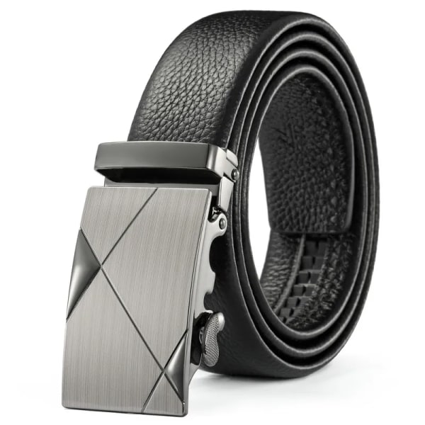 Herrbälte Metall Lyxigt märke Automatiskt läderspänne Högkvalitativt bälten för män Business Work Casual Strap ZDP001A Warship Gray B 100cm