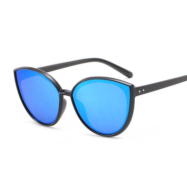 Retro Cat Eye Style Solglasögon Kvinna Mode Gradient Solglasögon för kvinnligt märke Designer Glasögon Färgglad spegel Gafas De Sol Black Blue