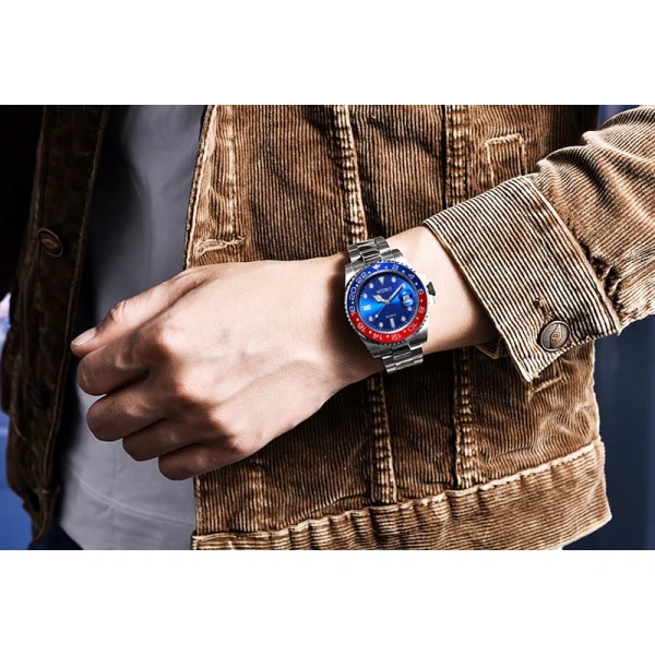 Ny herrklocka Luxury Business Watch Blue Dial Date Watch Herrband i rostfritt stål Mode Armbandsur för män Watch Masculino SSB3
