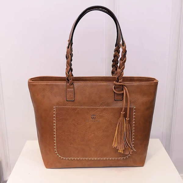 Driga Mode Stor Kapacitet Causal Axelväskor För Kvinnor Pu Läder Fringe Handväskor Retro Tofs Shopper Tote light brown 43x13x31 cm