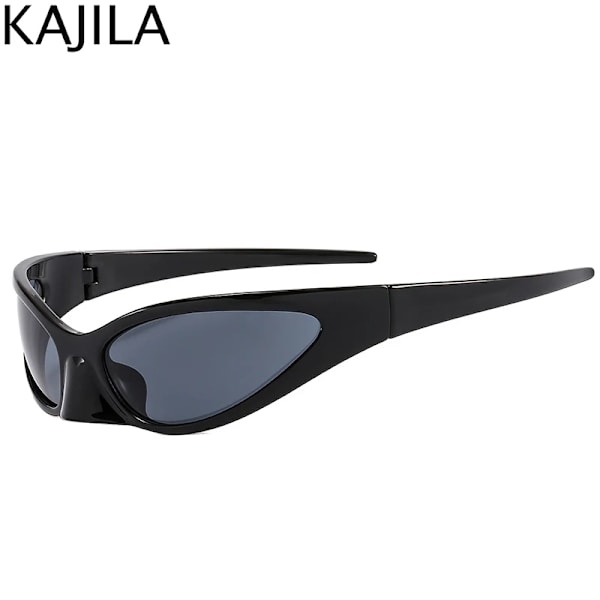 Rektangel Sportsolglasögon Dam Män Retro Punk Trendiga 2000-talssolglasögon för damer Cykelglasögon Y2K utomhusglasögonskydd C1 Black Gray With a screwdriver