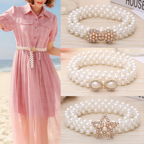Trendig pärla midjekedja Dammode Rhinestone Elastisk klänning Midjeband Dam Designer tunna midjebälten Kläder Accessoarer Type 10 115cm
