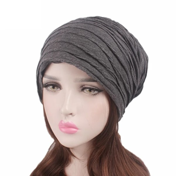 Dam & Herr Bomullsvikta Enfärgade Beanies Kemohättor Håravfall Stretch Turban Vinter Höst Hatt För Dam Tunn Beanie Hip Hop Hatt Gray