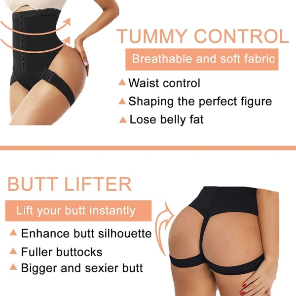 Kvinnors rumpa Lyftare Midja Cinchers Shapewear Manschett Magkontroll Trosor Lyft Höfterna Hög midja Body Shaper Trainer Underkläder Black S