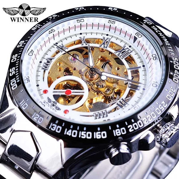 Vinnare Nytt nummer Sport Design Bezel Golden Watch Herrklockor Toppmärke Lyx Montre Homme Klocka Herr Automatisk Watch New White Golden