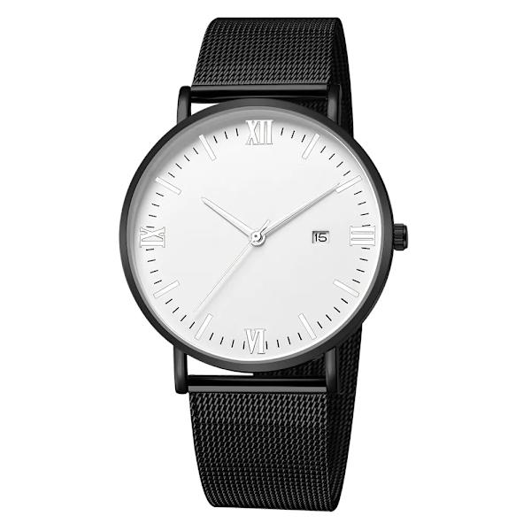 Ultratunn svart Lyxmode Herr Minimalistiska klockor Rostfritt stål Mesh - watch Herr Business Casual Analog Quartz klocka A-W