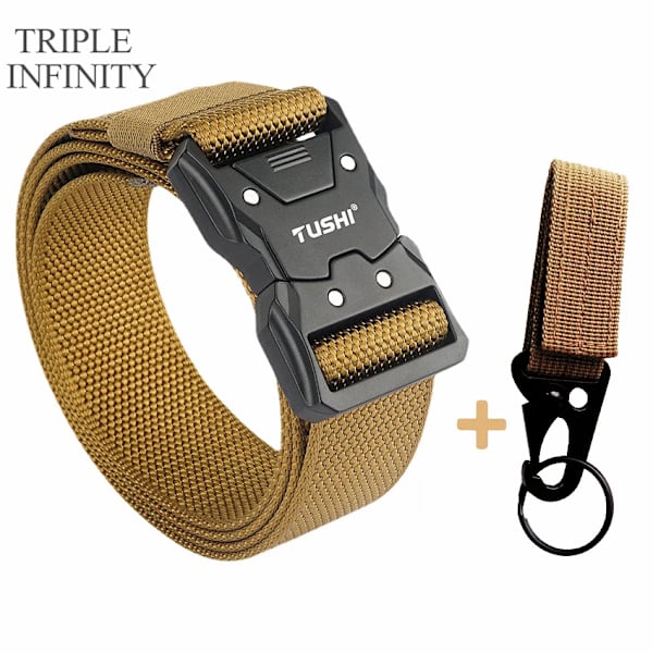 2022 Quick Release Pluggbart spänne Taktiskt bälte Tufft Nylon Militärbälte för män Kamp Slitstarka manliga jeans Midjeband Jakt Brown Belt Set 125cm Adjustable