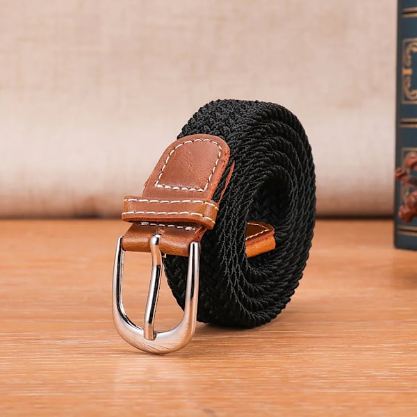 Nytt mode mångsidig canvas män kvinnor bälte metall spänne elastiskt flätat elastiskt bälte hög kvalitet camping fiske män bälten gym Black 105CM