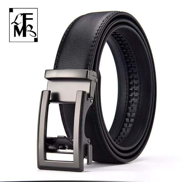 [LFMB]Ko äkta läder herrbälte kohudsrem för manlig spärr automatiskt spänne bälten för män brunt kroppsbälte ne811-black 100cm