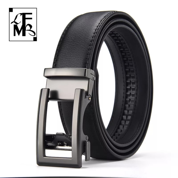[LFMB]Mänsbälte Ko äkta läder herrbälte kohudsrem för manlig spärr automatiskt spänne bälten för män märkesbälte ne811-black 90cm