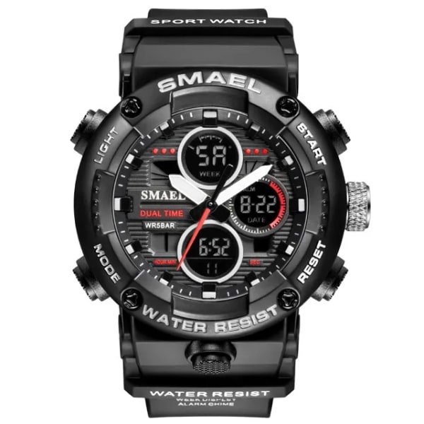 SMAEL Watch Herr Vattentät LED Digital Klockor Stoppur Big Dial Klocka För Man 8038 Relogio Masculino Sport Herr Klockor Quartz Black White