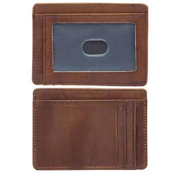 Retro unisex smal korthållare i äkta läder Plånbok Mjuk kohud Mini tunn Kreditbankkortsväska Små män Kvinnor Plånböcker dark brown