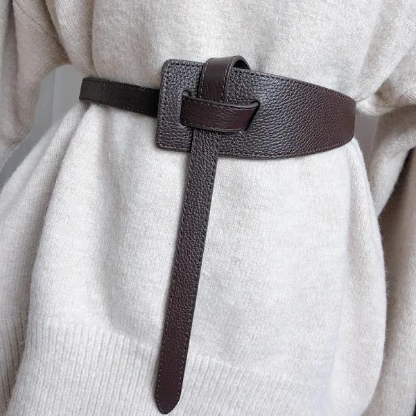 Nytt mode Läder Kvinnor Bälte Designer Metallspänne Midjerem Allmatch Dam Klänning Kappa Tröja Dekorativt knuten midjeband Styles 2 Coffee 120cm