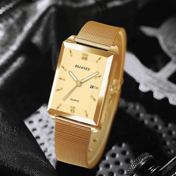 2023 lyx mode watch för dam rostfritt stål kvarts armbandsur Damklockor Damklockor Kalenderklocka Montre Femme Black Gold