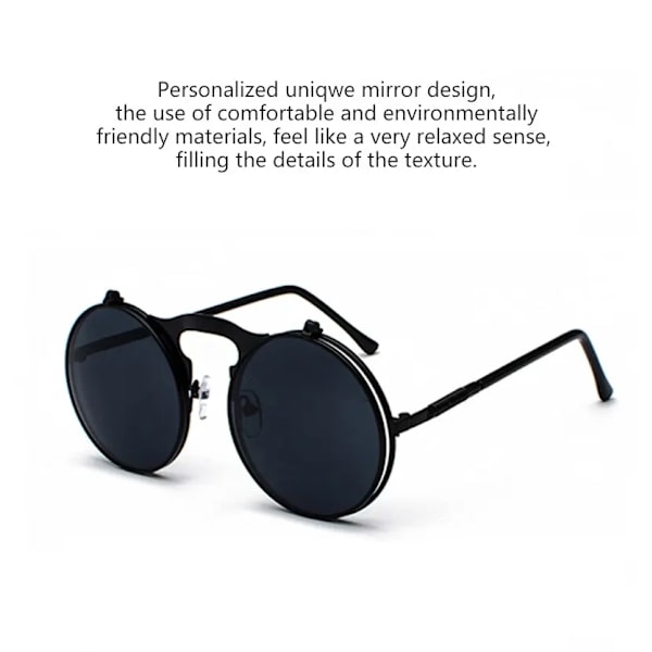 Solglasögon för män och kvinnor UV-skydd Anti-bländning Mode Retro Steampunk Runda metallsolglasögon GoldBlackGrey Black