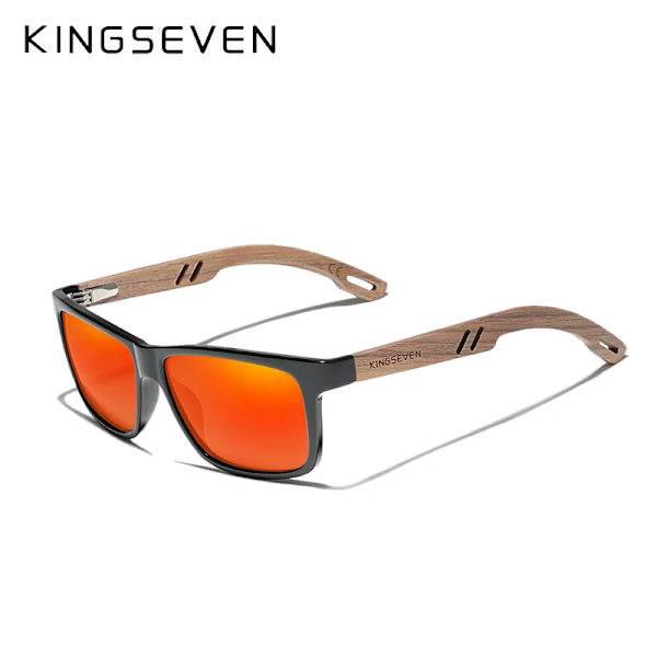 KINGSEVEN Brand TR90+Natural Walnut Trä Solglasögon Herr Dam Polarized UV400 Lins Retro Glasögon Förstärkta gångjärnsglasögon Red Walnut Wood Original