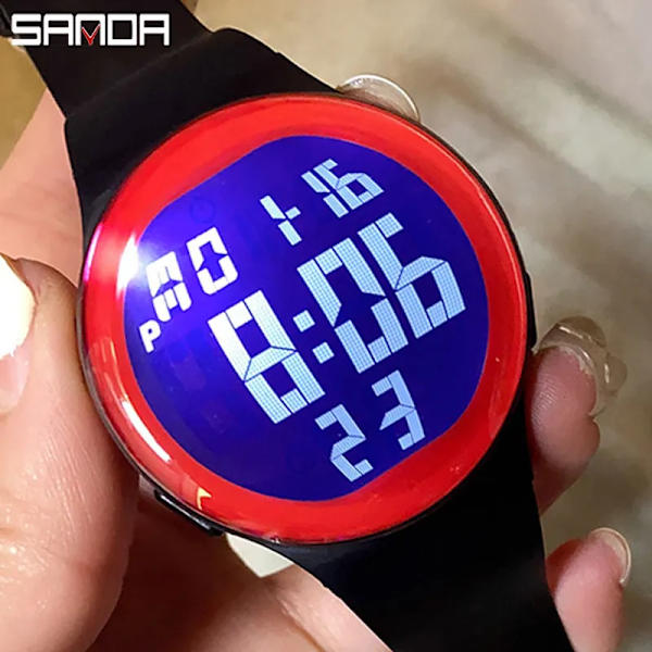 SANDA Big Numbers Digital watch i full storlek Lättläst 5ATM vattentäta sportklockor Sfärisk design Watch för män Full black