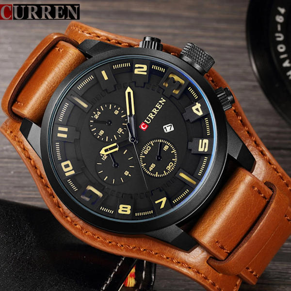 Curren Herr Casual Kvartsklocka Watch Toppmärke Lyx Quartz-klocka Läderrem Watch Handledsklocka brown white