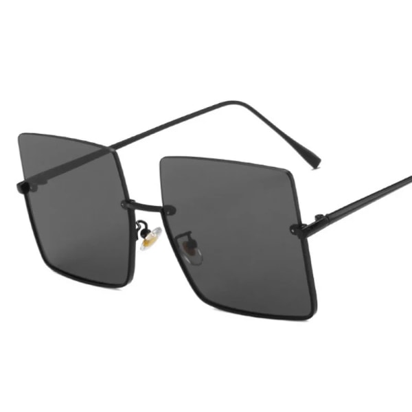 Mode överdimensionerade fyrkantiga solglasögon Kvinnor Märke Retro Stora Solglasögon Kvinnliga Metall Semi-Rinless Designer Oculos De Sol Black Gray other