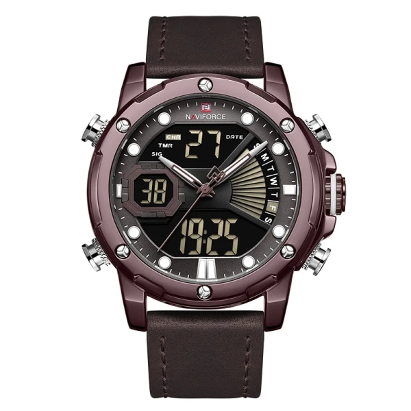 NAVIFORCE Watch Topp Lyxmärke Mode Sport Armbandsur LED Analog Digital Quartz Man Klocka Vattentät Relogio Masculino Coffee
