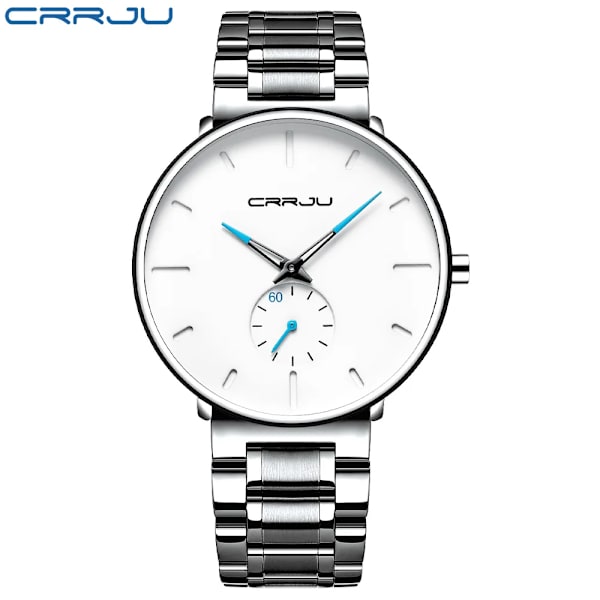 CRRJU Herrklockor Watch i rostfritt stål Casual Lyx Vattentät Watch för Herr Watch Relogio Masculino white