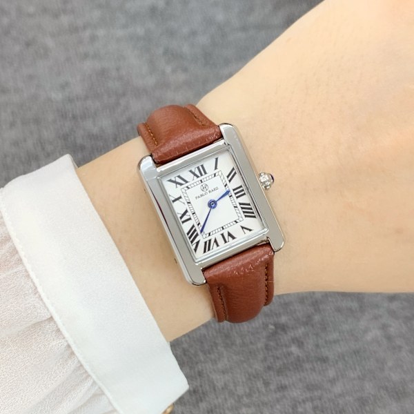 PABLO RAEZ Rektangel Kvinnor Modeklockor Elegant Lady Quartz Casual Armbandsur Ulzzang Lyxmärke Brun Läder Kvinnlig klocka Black band