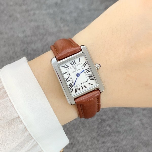 PABLO RAEZ Rektangel Kvinnor Modeklockor Elegant Lady Quartz Casual Armbandsur Ulzzang Lyxmärke Brun Läder Kvinnlig klocka Steel band