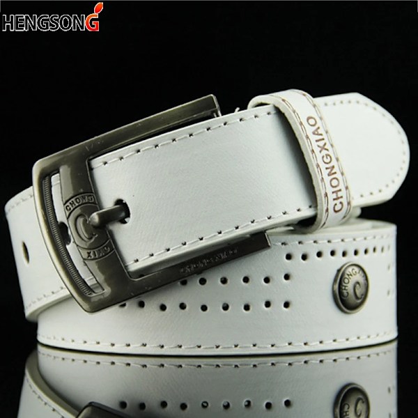 Hollow Rivet Punk Style Bälte Herr Casual Bälte Bred PU Läder Bälte Spännen För män Mode Manlig Jeansbälte av hög kvalitet Black