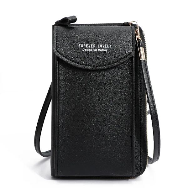 Kvinnor Telefon Crossbody Väska Pu Läder Mini Shoulder Messenger Bag Rese Bärbar myntväska Kortväska Väskor för flickor Plånböcker B Black