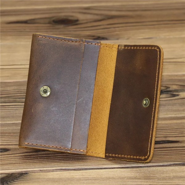 ID-/kreditkortshållare Bifold Plånbok framficka i äkta läder Vintage koläder Unisex plånbok Kreditkortshållare Travel dark brown