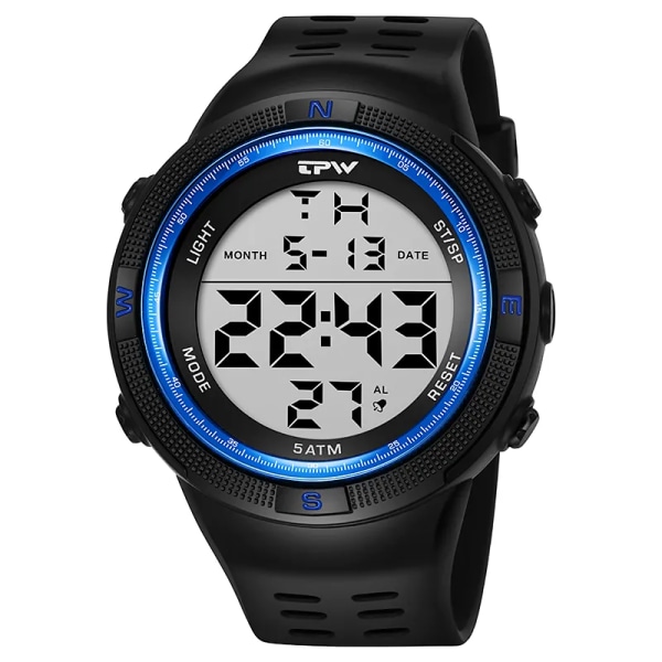 TPW överdimensionerad 53 mm digital watch för manlig 5ATM simkalender Silver