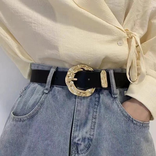 Mode Flerfärgat Pu Läder Kvinna Bälten Jeans Klassisk Retro Guld Runt Spänne Kvinnlig Pin Lyx Punk Gothic Midjeband khaki belt 106cm
