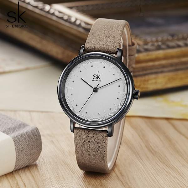 Shengke enkel watch för kvinnor brunt retro läder Relogio Feminino Toppmärke Dammode Minidesign Quartz Reloj Mujer brown