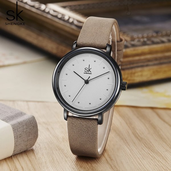 Shengke enkel watch för kvinnor brunt retro läder Relogio Feminino Toppmärke Dammode Minidesign Quartz Reloj Mujer grey