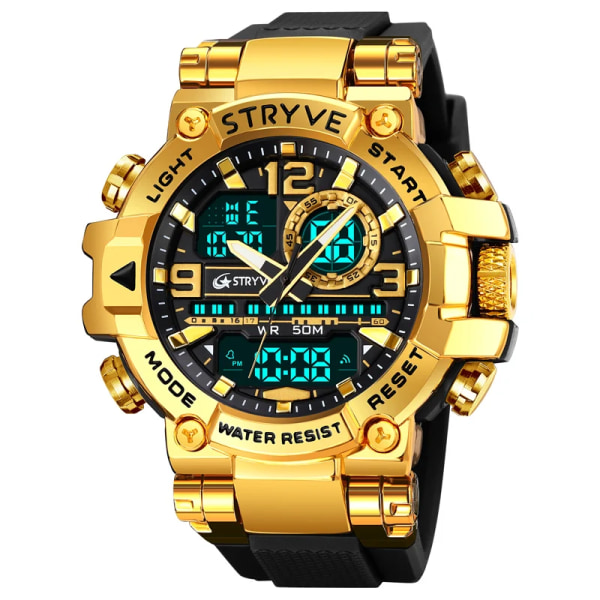 Ny STRYVE- watch för män högkvalitativ digital-analog Dual Movement 5ATM vattentäta klockor Mode sport watch 8025 Gold