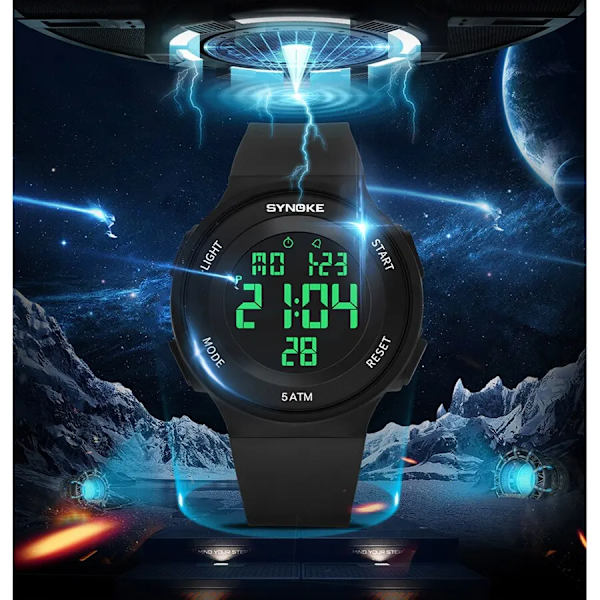 SYNOKE Student Elektronisk Watch Unisex Watch Multifunktion Militärsport Vattentät Lysande LED Digital Herr Big Dial Black