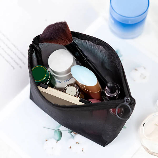 1 STK Kvinnor Nödvändig Kosmetikväska Transparent Mesh Dragkedja Organizer Mode Liten Stor Svart Toalettpåsar Case Black4 M