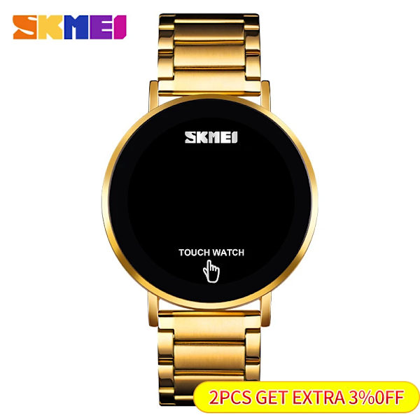 SKMEI 1550 manlig pekskärm LED-ljusdisplay 3bar vattentät band i rostfritt stål montre homme Mode män Digital watch silver