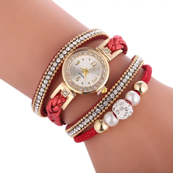 Mode Relogio Armband Klockor Dam Wrap Around Armband Mode Klänning Dam Dam Watch Relojes Mujer Klocka för present Red